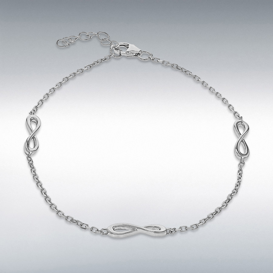 Sterling Silver Rhodium Plated Three 13mm x 4mm 'Figure 8' Adjustable Bracelet 19cm/7.5"-21.5cm/8.5