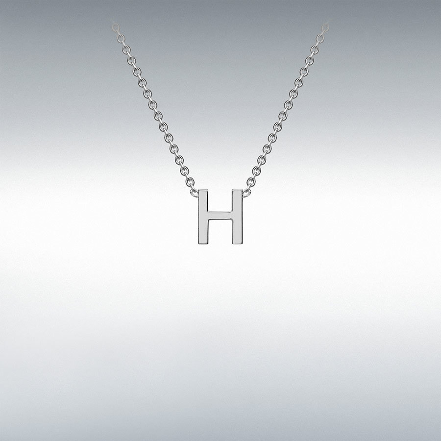 Sterling Silver Rhodium Plated  4mm x 4.5mm 'H' Initial Adjustable Necklace 38cm/15"-43cm/17"