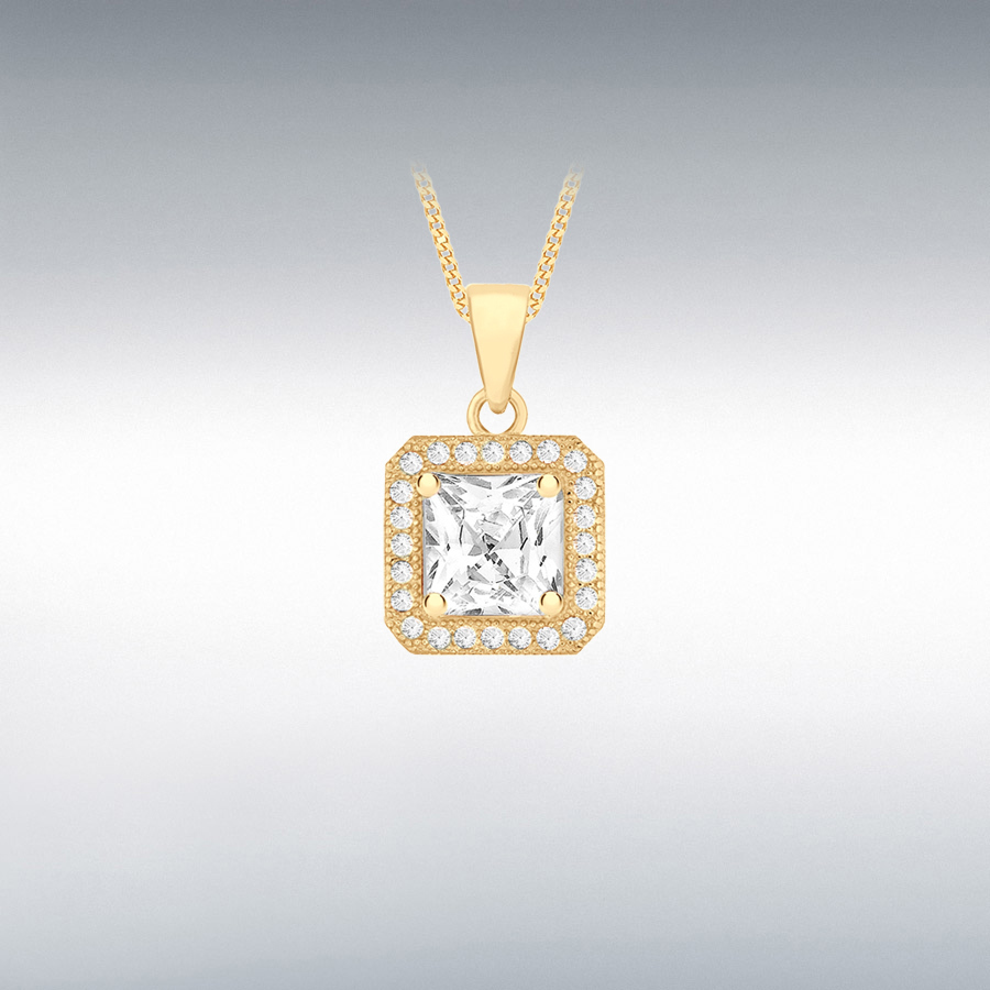 Sterling Silver Yellow Gold Plated CZ 10mm x 17mm Square Pendant