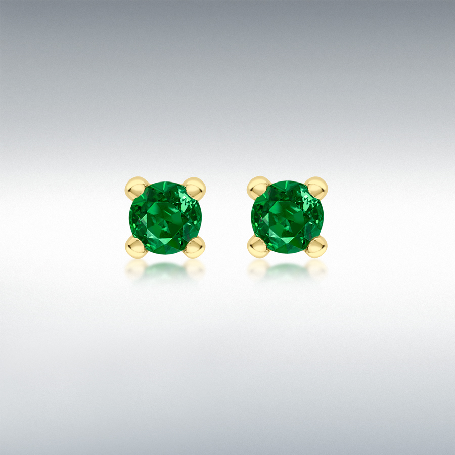 9ct Yellow Gold Dark Green 4mm CZ May Birthstone Stud Earrings