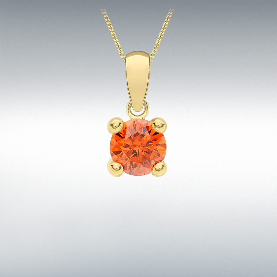 9ct Yellow Gold Orange 5mm CZ January Birthstone Pendant