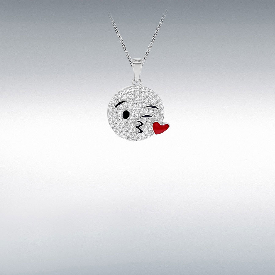 Sterling Silver CZ 18mm x 24mm Laughing Face Pendant