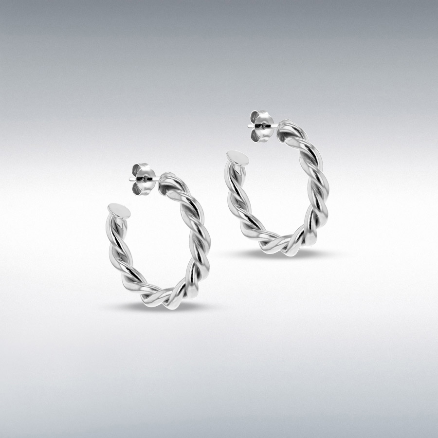 Stering Silver Twisted Open Hoop Earring