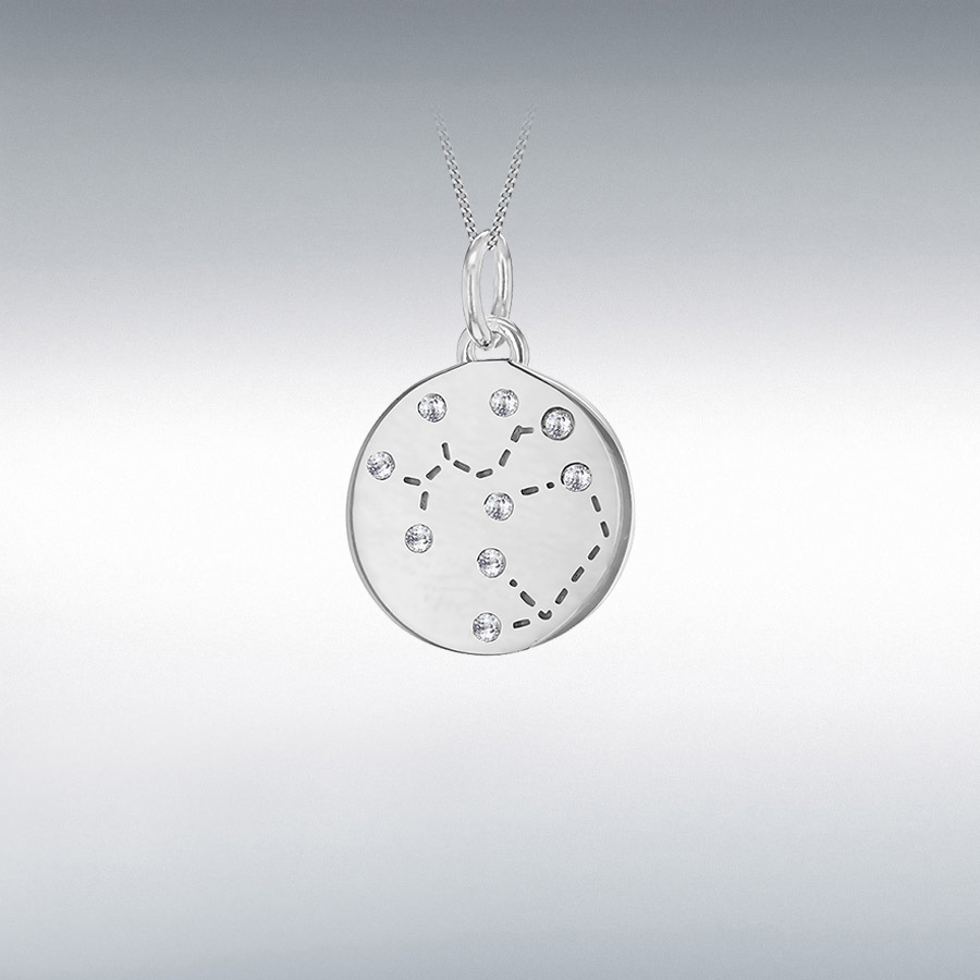 Sterling Silver Rhodium Plated CZ 12mm x 18.5mm Sagittarius Constellation Disc Pendant