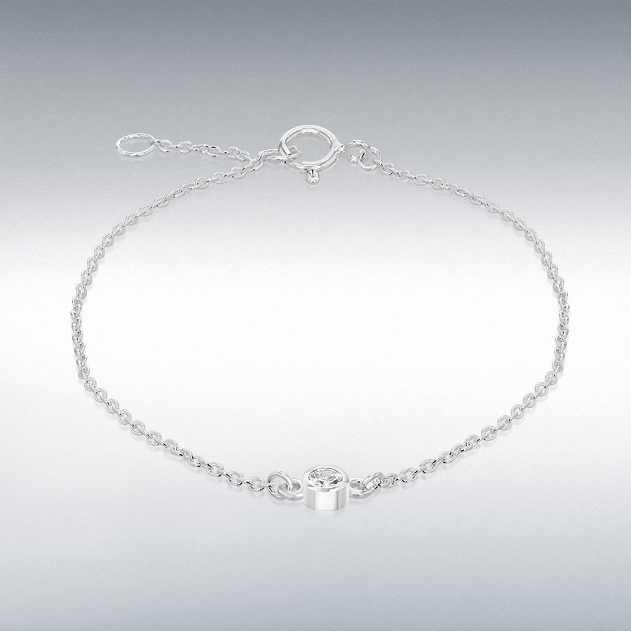 Sterling Silver White 3mm CZ April Birthstone Adjustable Bracelet 16cm/6.25"-18cm/7"