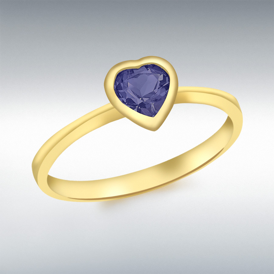 9ct Yellow Gold Iolite Heart Ring