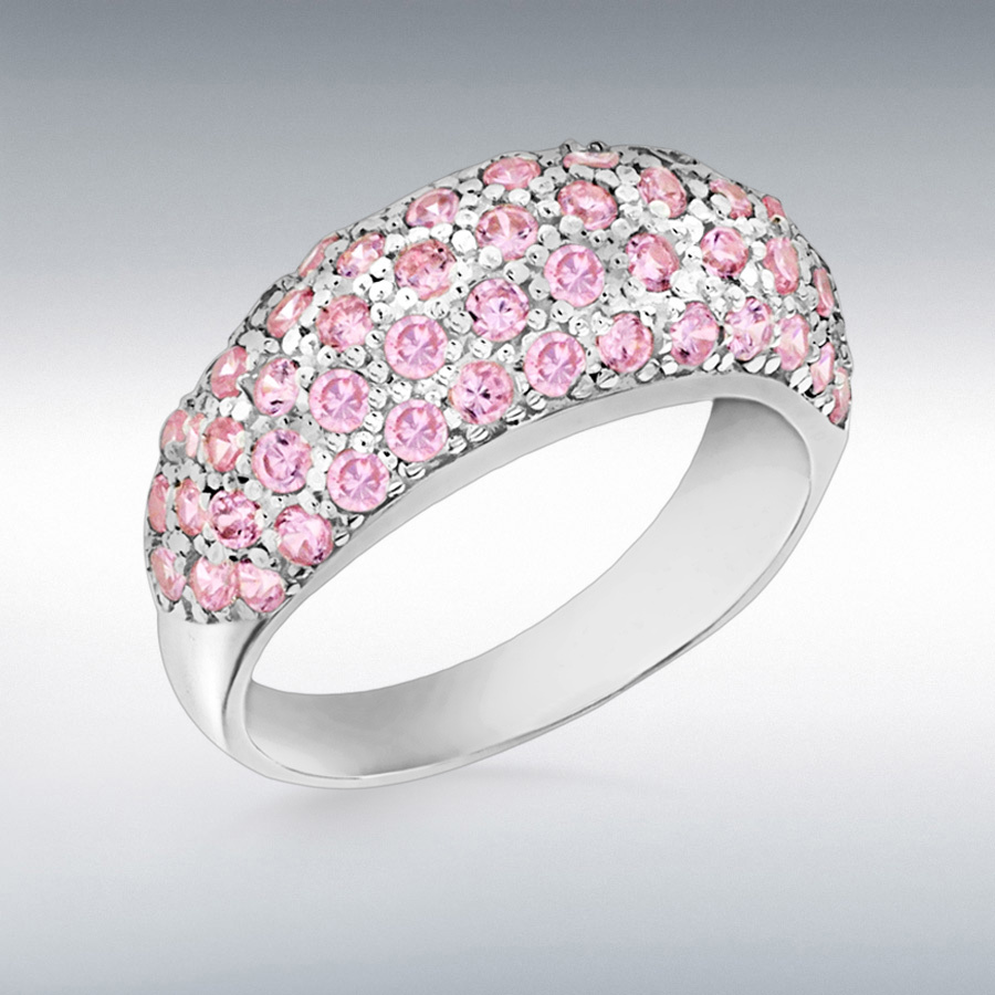 Sterling Silver Pink CZ 10mm Dome Ring