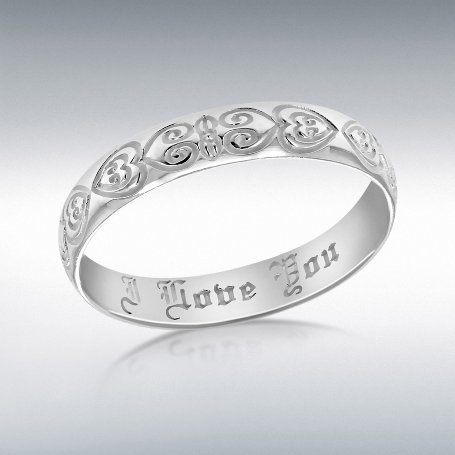 Sterling Silver 4mm 'I Love You' Posy Ring