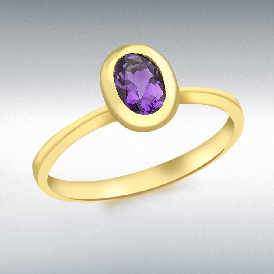 9ct Yellow Gold Oval Amethyst Ring