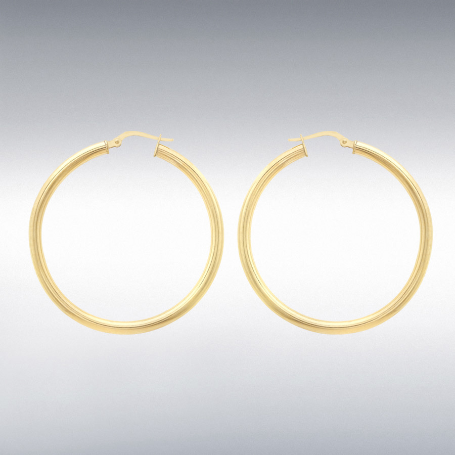 9ct Yellow Gold 3mm Round-Tube 35mm Polished Creole Earrings