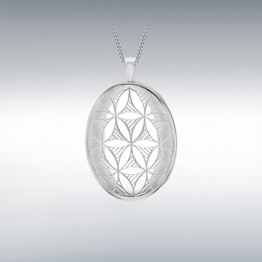 Sterling Silver 20mm x 31mm Oval 'Art Deco' Locket