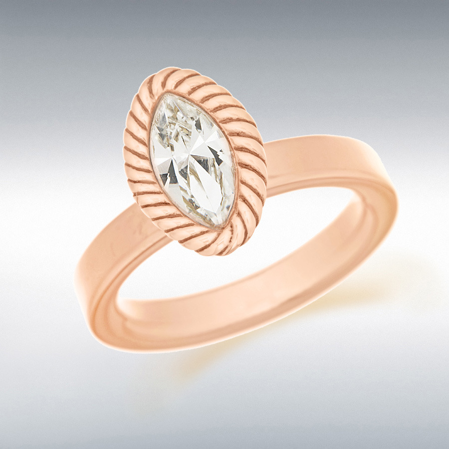 Sterling Silver Rose Gold Plated Marquise White Crystal Twist Stacking Ring