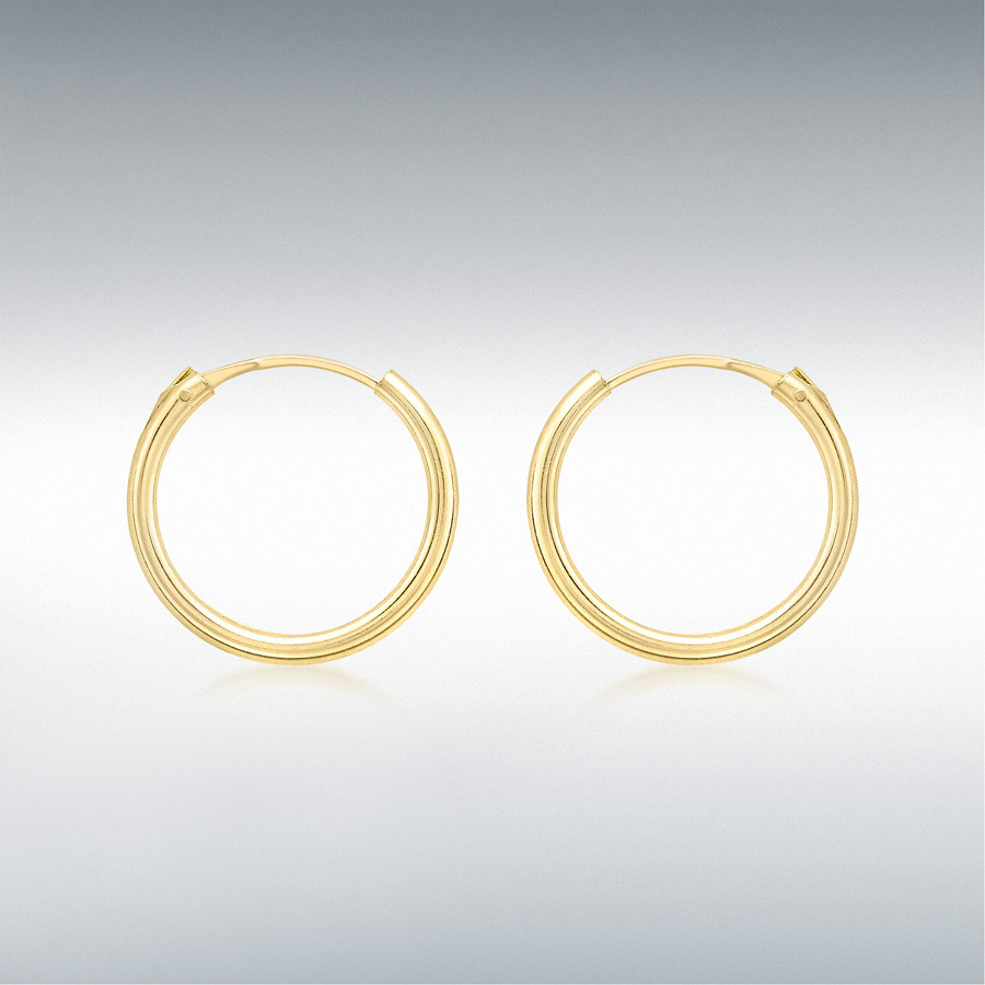 9ct Yellow Gold 1.2mm Tube 13mm Sleeper Hoop Earrings