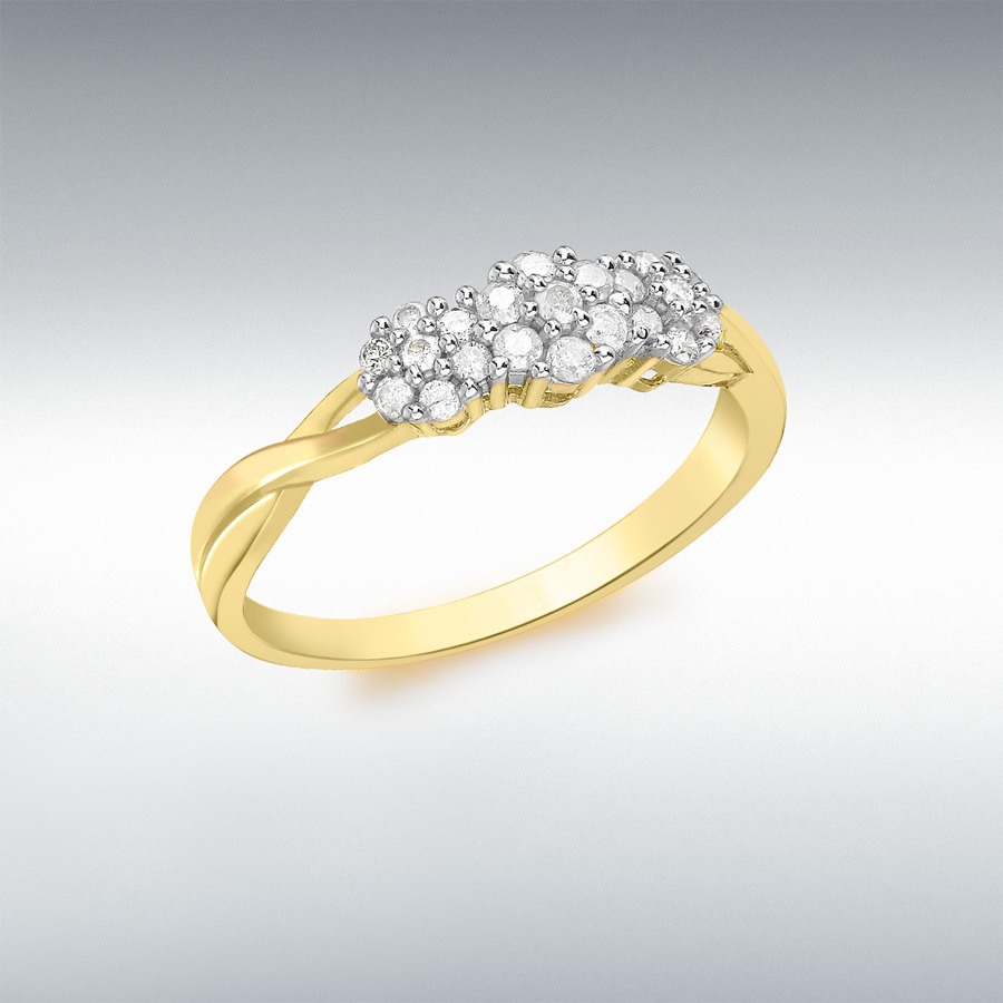 9ct Yellow Gold 0.50ct Diamond Triple-Cluster Ring