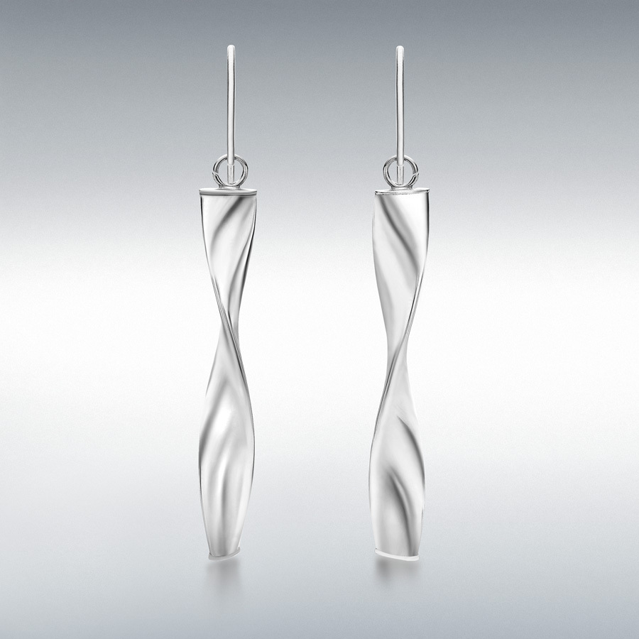 9ct White Gold 6mm x 43mm Twist Drop Earrings