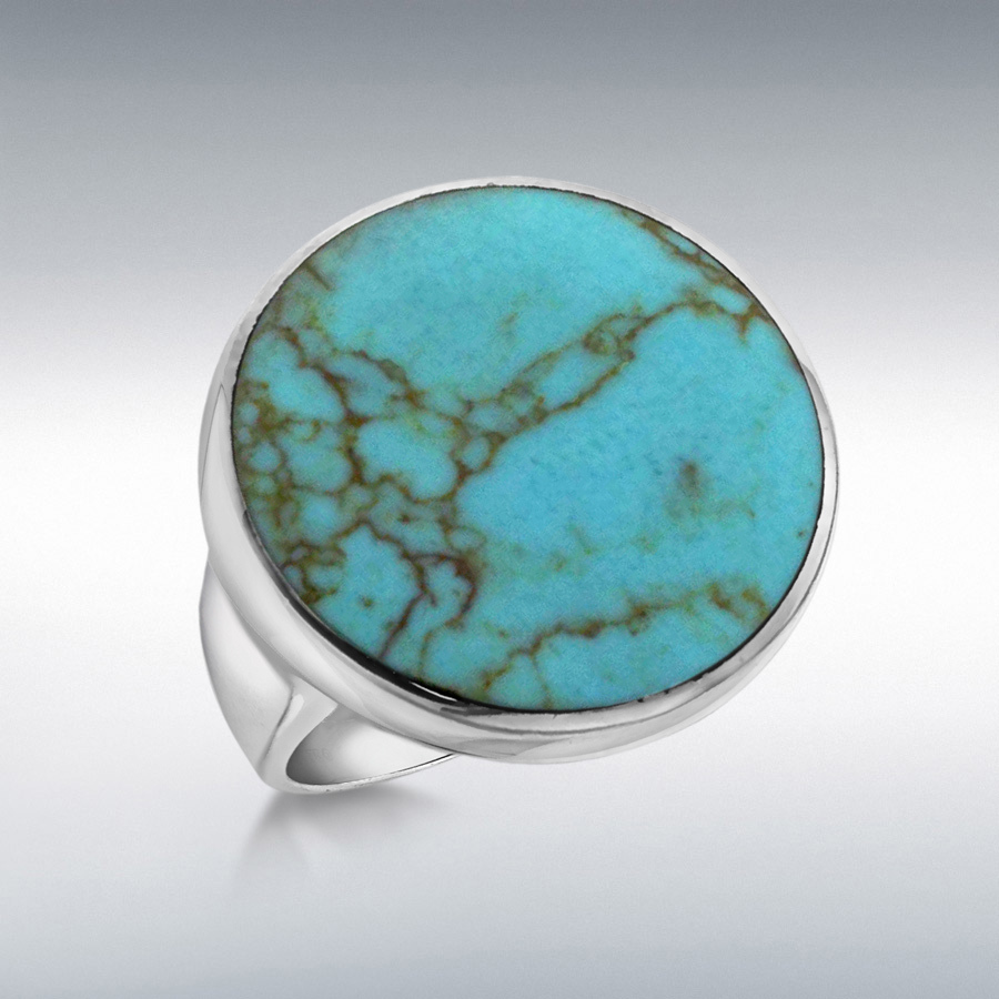 Sterling Silver Turquoise 22mm Disc Ring