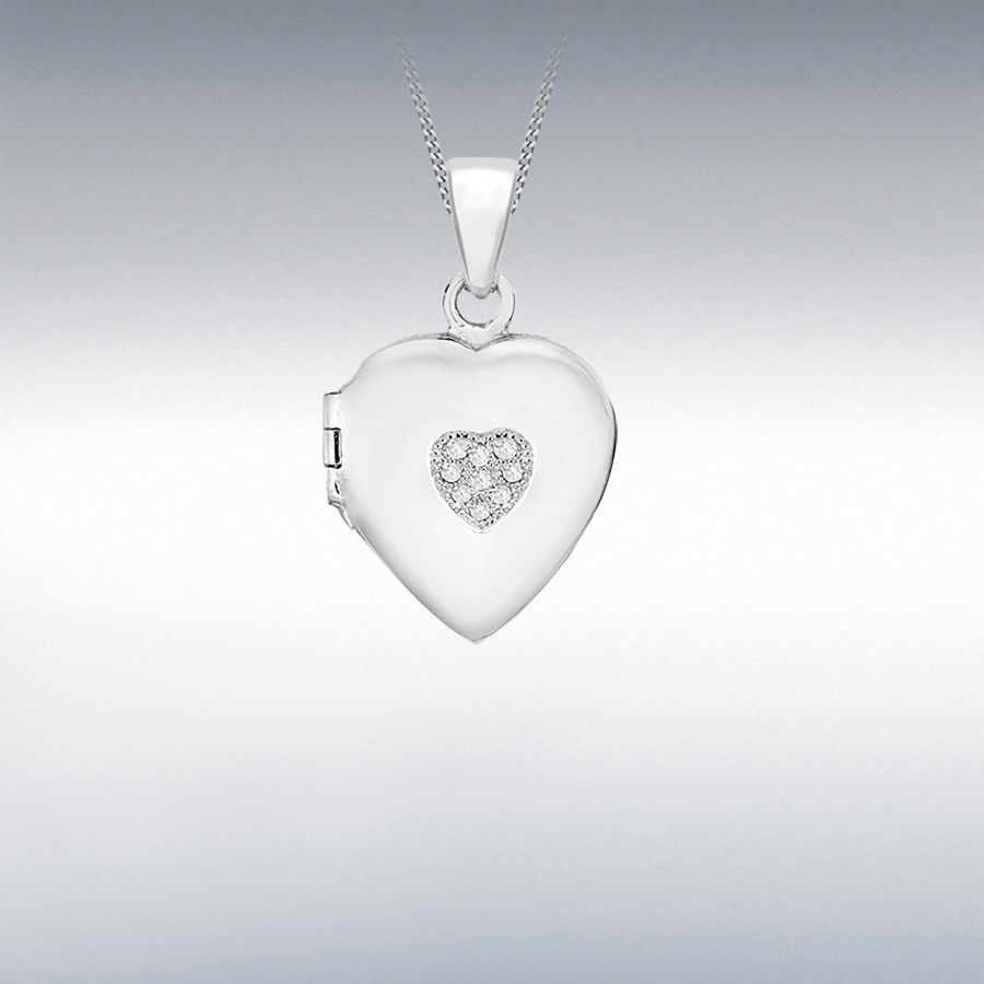 Sterling Silver CZ 17.5mm x 24mm Double-Heart Locket