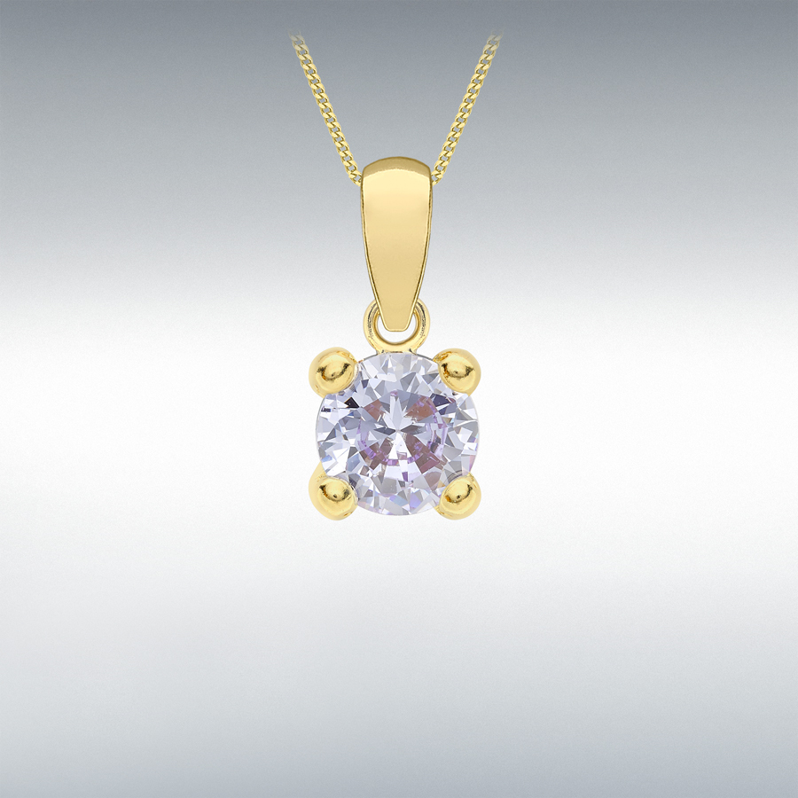 9ct Yellow Gold Lilac 5mm CZ June Birthstone Pendant