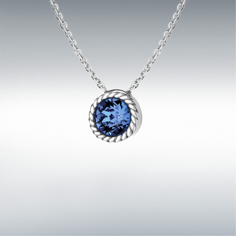 Sterling Silver 10mm Deep Blue Swarovski Crystal September Birthstone Necklace 46cm/18"