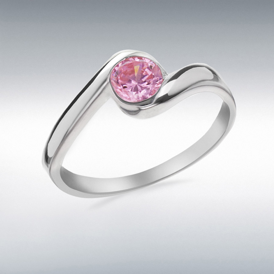 Sterling Silver Pink 5mm CZ Bypass Shoulder Ring