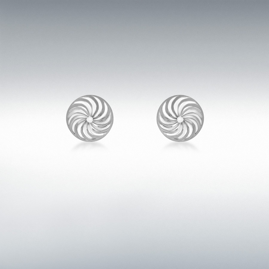 9ct White Gold 8mm Swirl-Detail Dome Stud Earrings