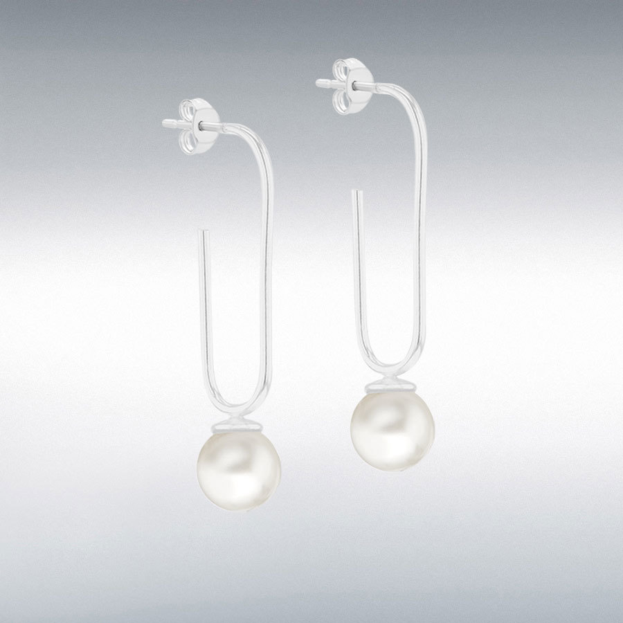 Sterling Silver 9mm Fresh Water Pearl 9mm x 41mm Paperclip Drop Earrings