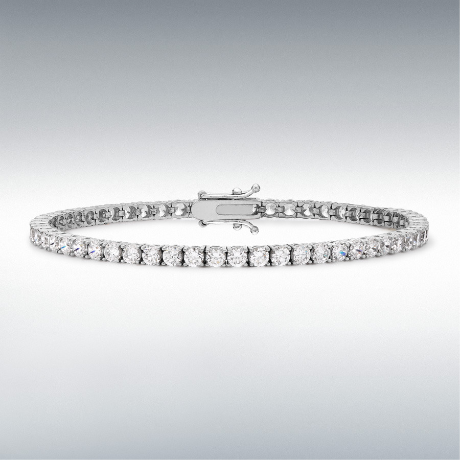 9ct White Gold 3mm Round CZ Tennis Bracelet 19cm/7.5"