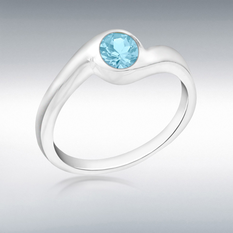 Sterling Silver Blue 5mm CZ Bypass Shoulder Ring