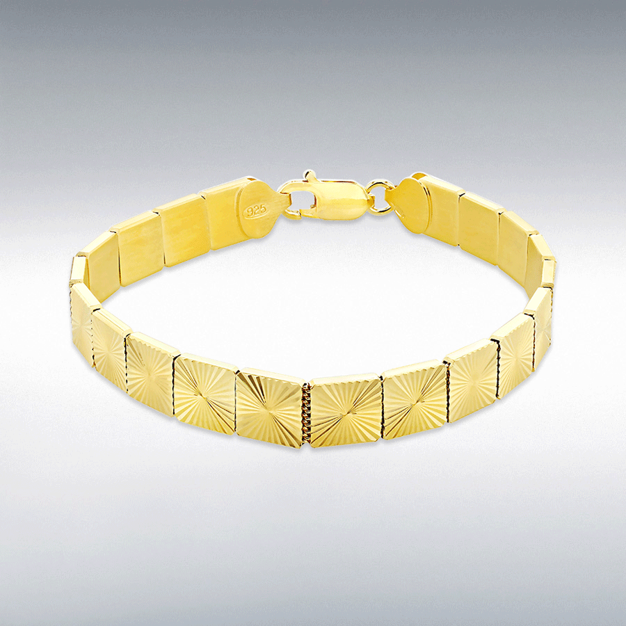 Sterling Silver Yellow Gold Plated 8mm Diamond Cut Sunray Bracelet 19cm/7.5"