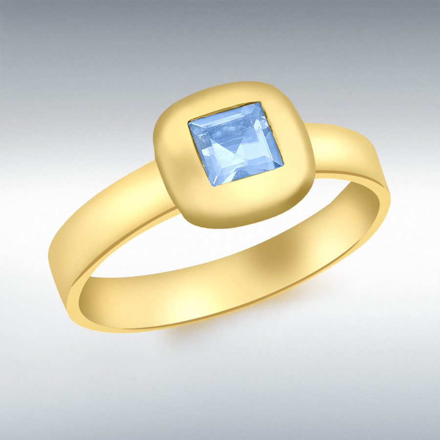 9ct Yellow Gold Square Blue Swiss Topaz Ring