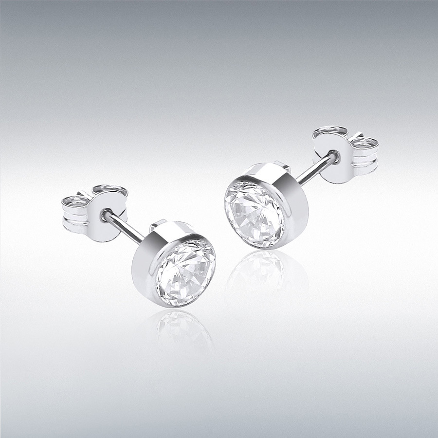 9ct White Gold 4mm CZ 5mm Round Stud Earrings