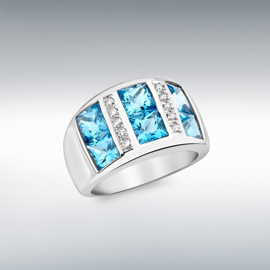 9ct White Gold 0.10ct Diamond and Blue Topaz Ring