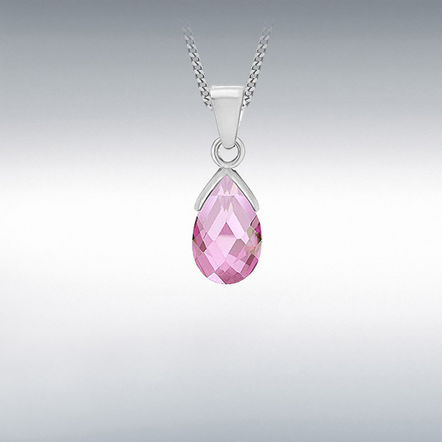 Sterling Silver Pink CZ 7.9mm x 22mm Teardrop Pendant