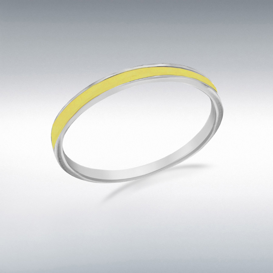 Sterling Silver 2mm Yellow Enamel Band Ring