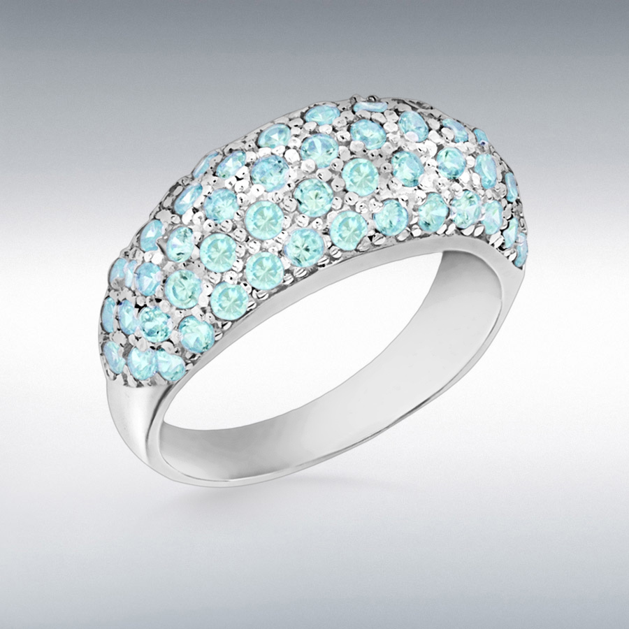 Sterling Silver Blue CZ 10mm Dome Ring