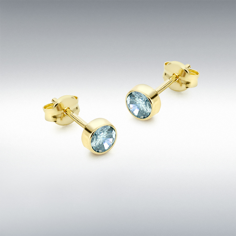 9ct Yellow Gold Light Blue CZ 4.5mm Stud Earrings