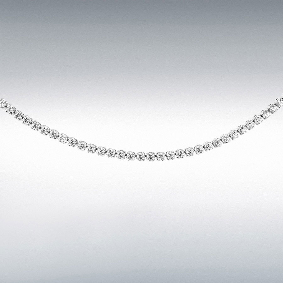 9ct White Gold 191 x  CZ Flexible Tennis Necklace 41cm/16"