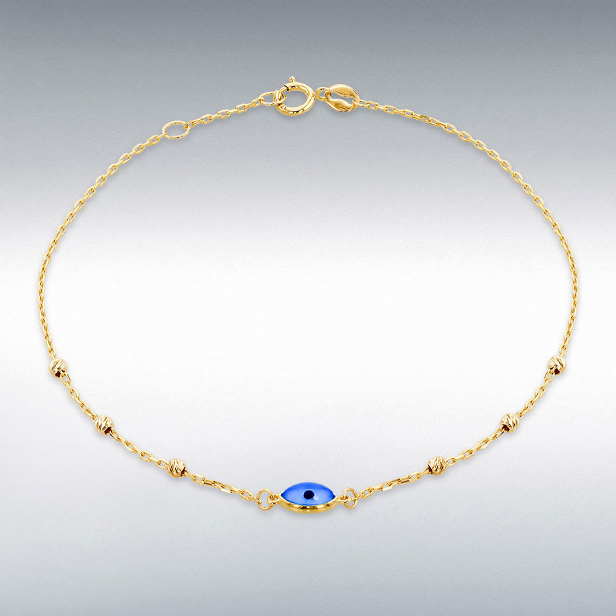 9ct Yellow Gold 6m x 3mm Evil Eye DC Ball Bracelet 19cm/7.5"