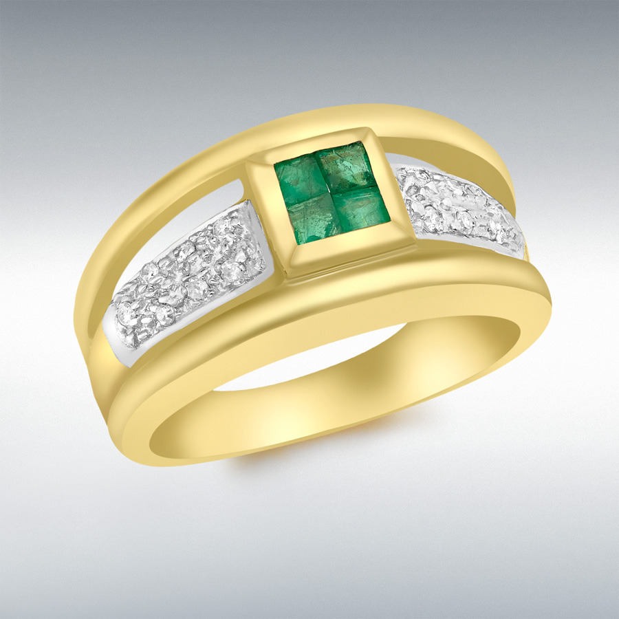 9ct Yellow Gold 0.07ct Diamond and Emerald Ring 