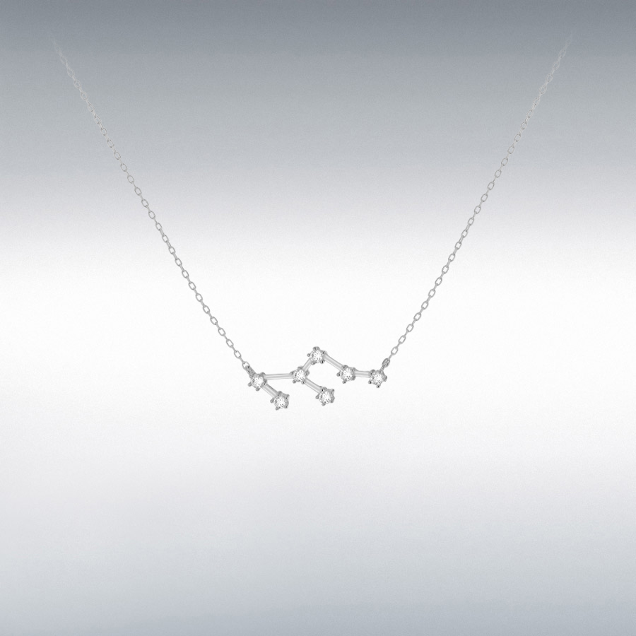 Sterling Silver Rhodium Plated CZ 27.3mm x 11.3mm Leo Star Constellation Necklace 43cm/17"-46cm/18"