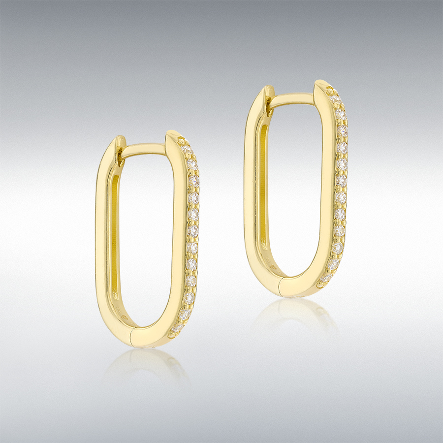 9ct Yellow Gold CZ 10.5mm x 17mm Rectangular Hoop Creole Earrings