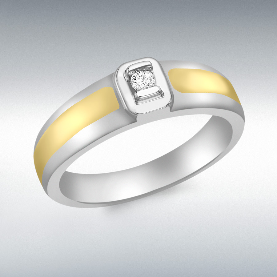 9ct 2-Colour Gold 0.05ct Diamond Men's Ring | 9ct Gold Rings | IBB London