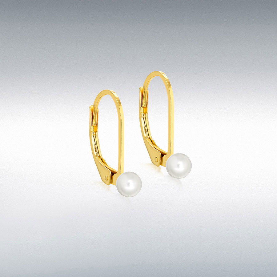 Sterling Silver Yellow Gold Plated 5mm Fresh Water Pearl Lever Back Earrings