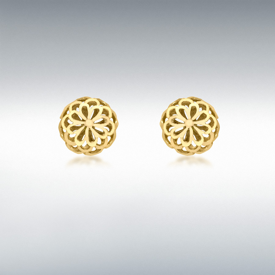 9ct Yellow Gold 10mm Diamond Cut Filigree Dome Stud Earrings