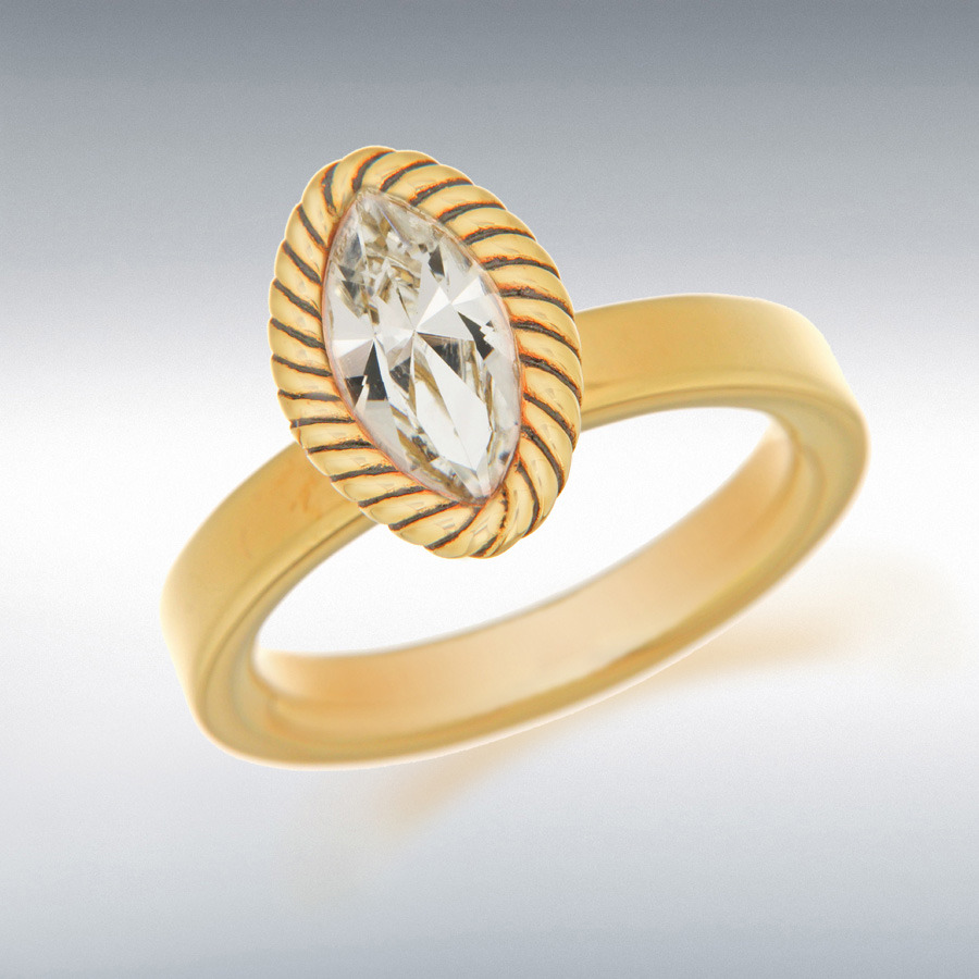 Sterling Silver Yellow Gold Plated Marquise White Crystal Twist Stacking Ring