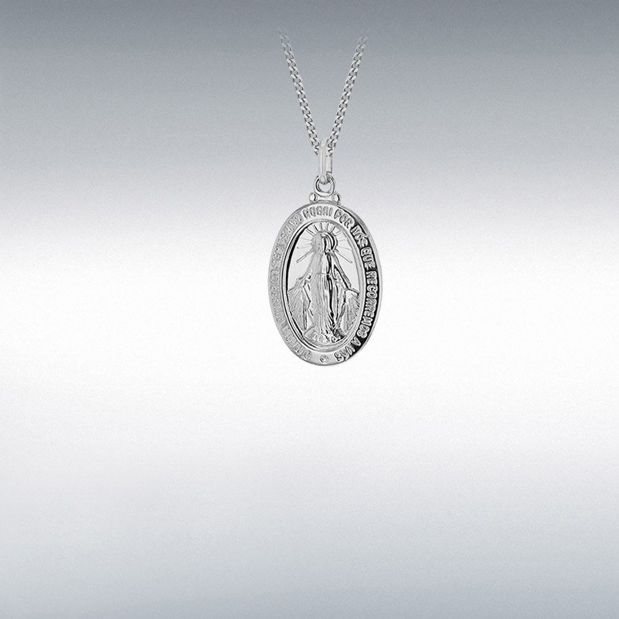 Sterling Silver Rhodium Plated 16.2mm x 31.6mm 'Holy Mary' Reversible Pendant