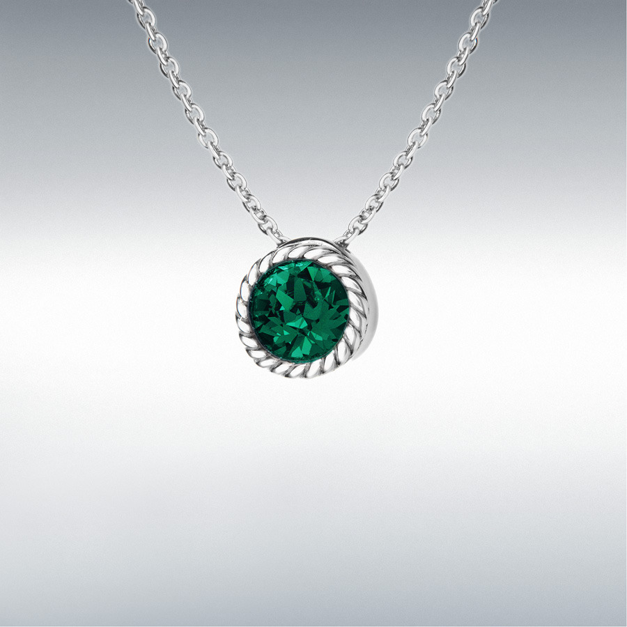 Sterling Silver 10mm Deep Green Swarovski Crystal May Birthstone Necklace 46cm/18"