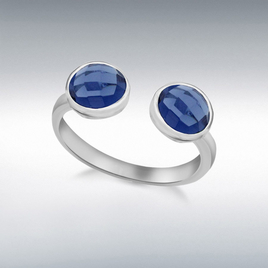 Sterling Silver Dark Blue Glass Faceted Torque Ring