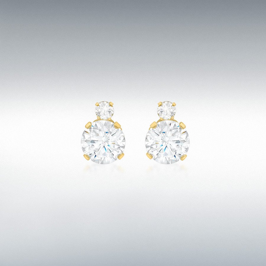 9ct Yellow Gold CZ 2-Stone 6mm x 8mm Stud Earrings