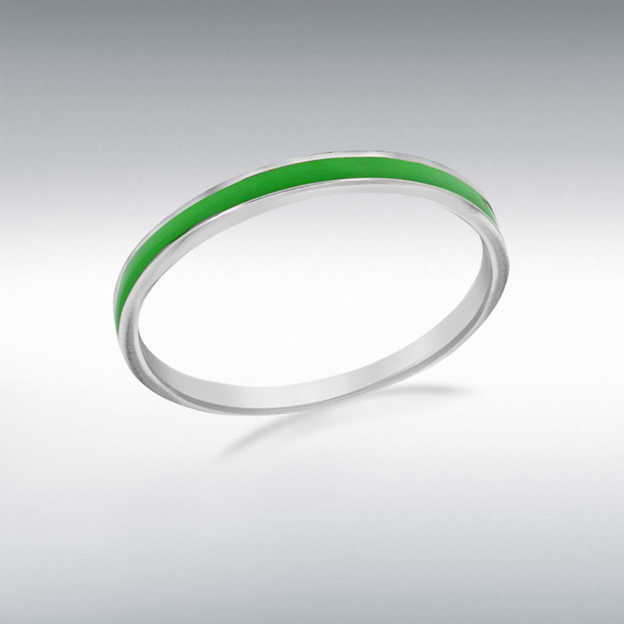 Sterling Silver 2mm Green Enamel Band Ring